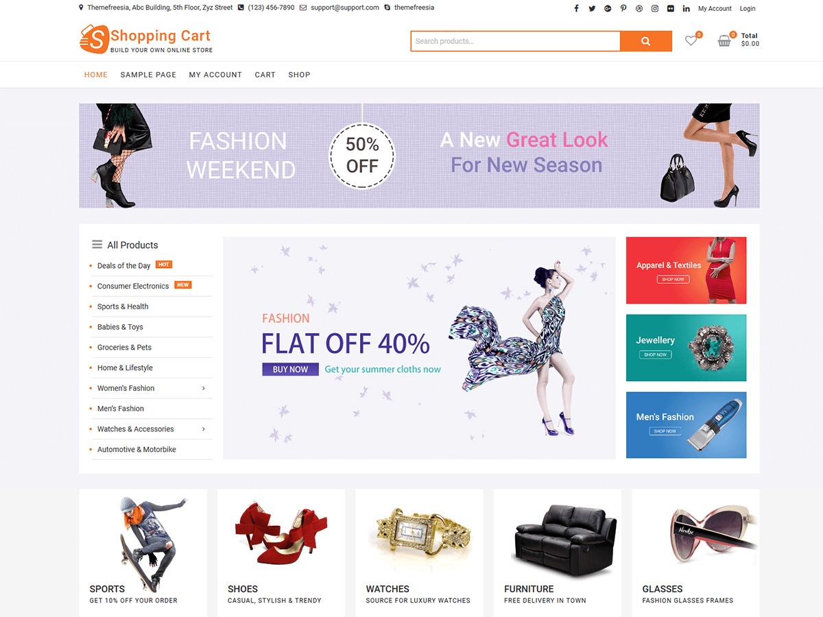 Tema wordpress gratis dan terbaik untuk toko online, tampilan tema wordpress shoppingcart