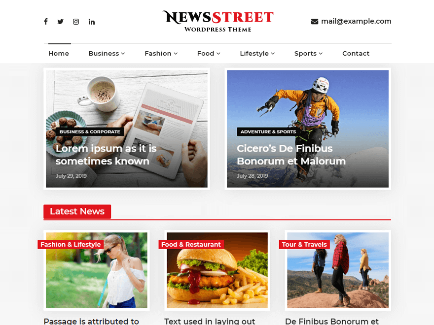 Tema wordpress terbaik dan gratis untuk berita, tampilan newsstreet