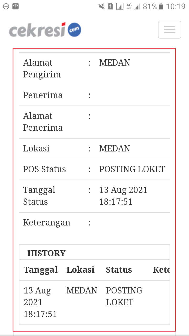 Cek resi pos indonesia, lewat situs cekresi, hasil pelacakan resi lewat cekresi (2)