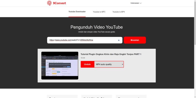 Cara download video youtube - 9convert