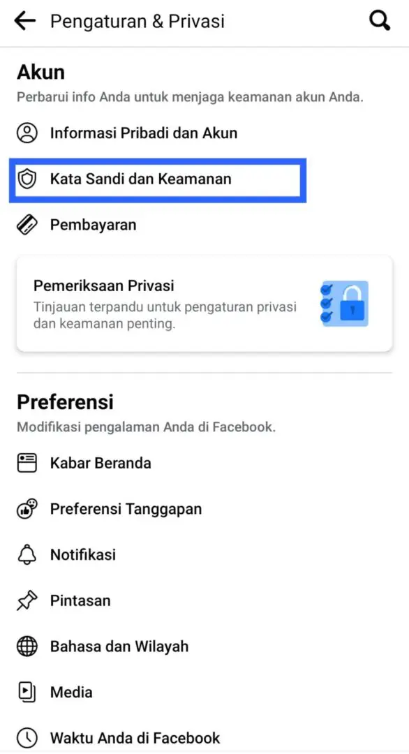 Cara mengganti kata sandi facebook a