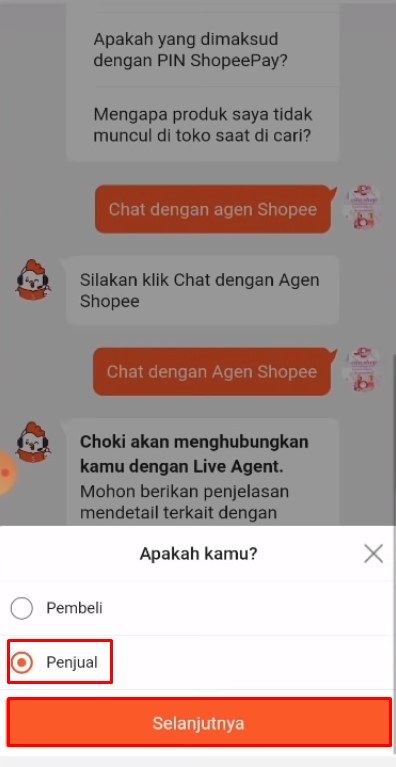 Cara dropship shopee ke shopee, chat dengan tim shopee pilih sebagai penjual