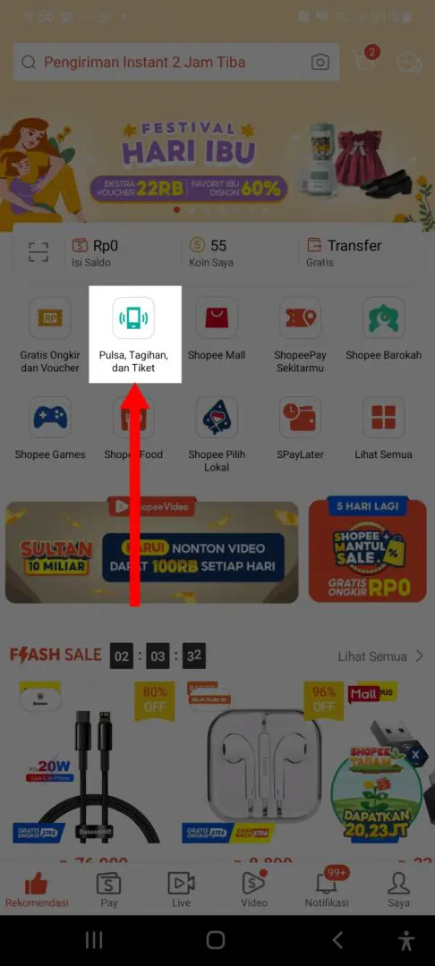 Cara beli pulsa di shopee