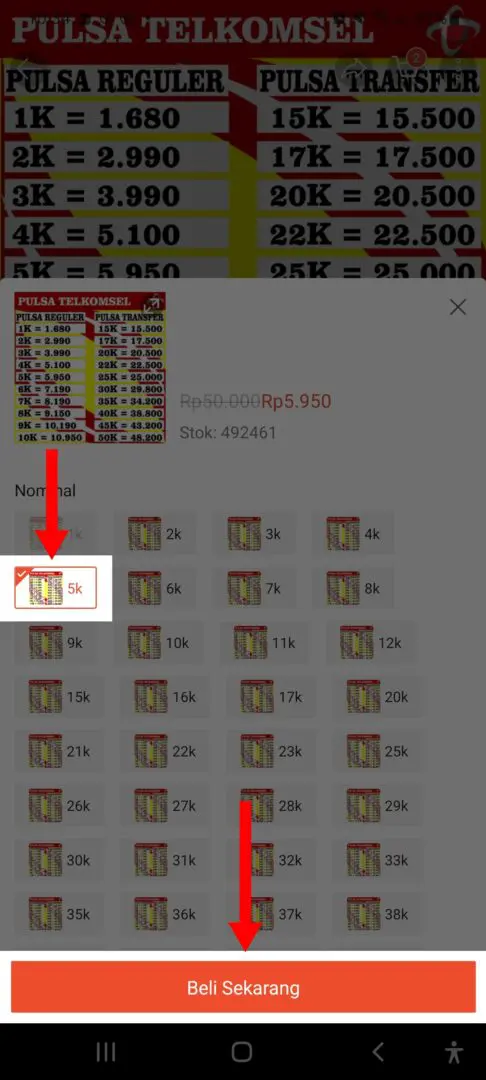 Cara beli pulsa 5000 (lima ribu) di shopee via seller