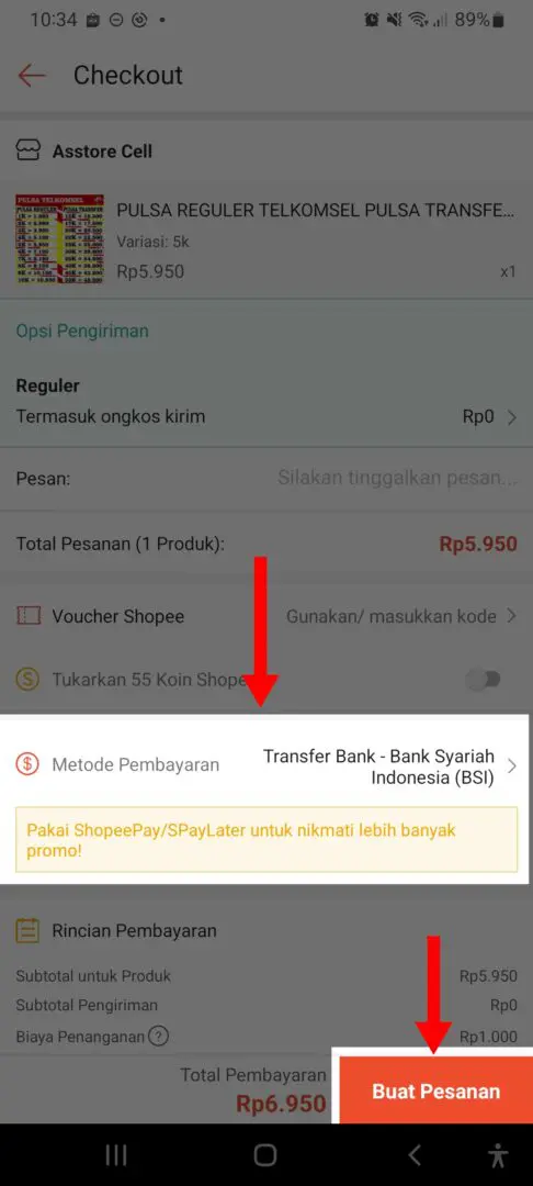 Cara beli pulsa 5000 (lima ribu) di shopee via seller