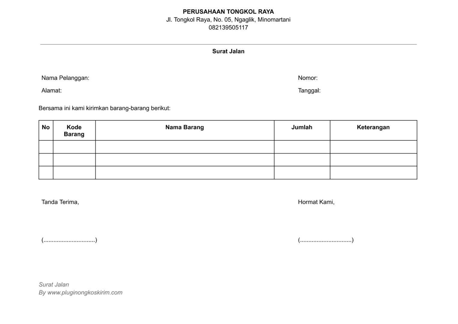 3 Contoh Surat Jalan Pengiriman Barang Yang Benar Plugin Ongkos Kirim 