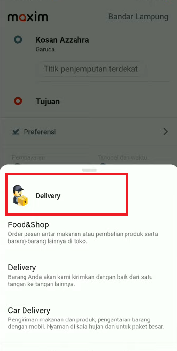 Tarif maxim delivery food and goods