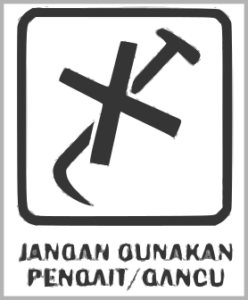 Simbol peringatan pada kardus packing - jangan gunakan pengait atau gancu