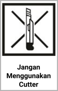 Simbol peringatan pada kardus packing - jangan menggunakan cutter