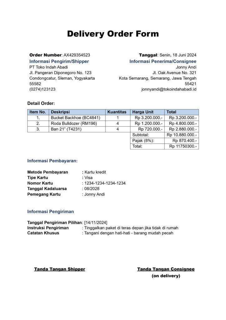 Contoh delivery order template, surat jalan buat kurir! 3