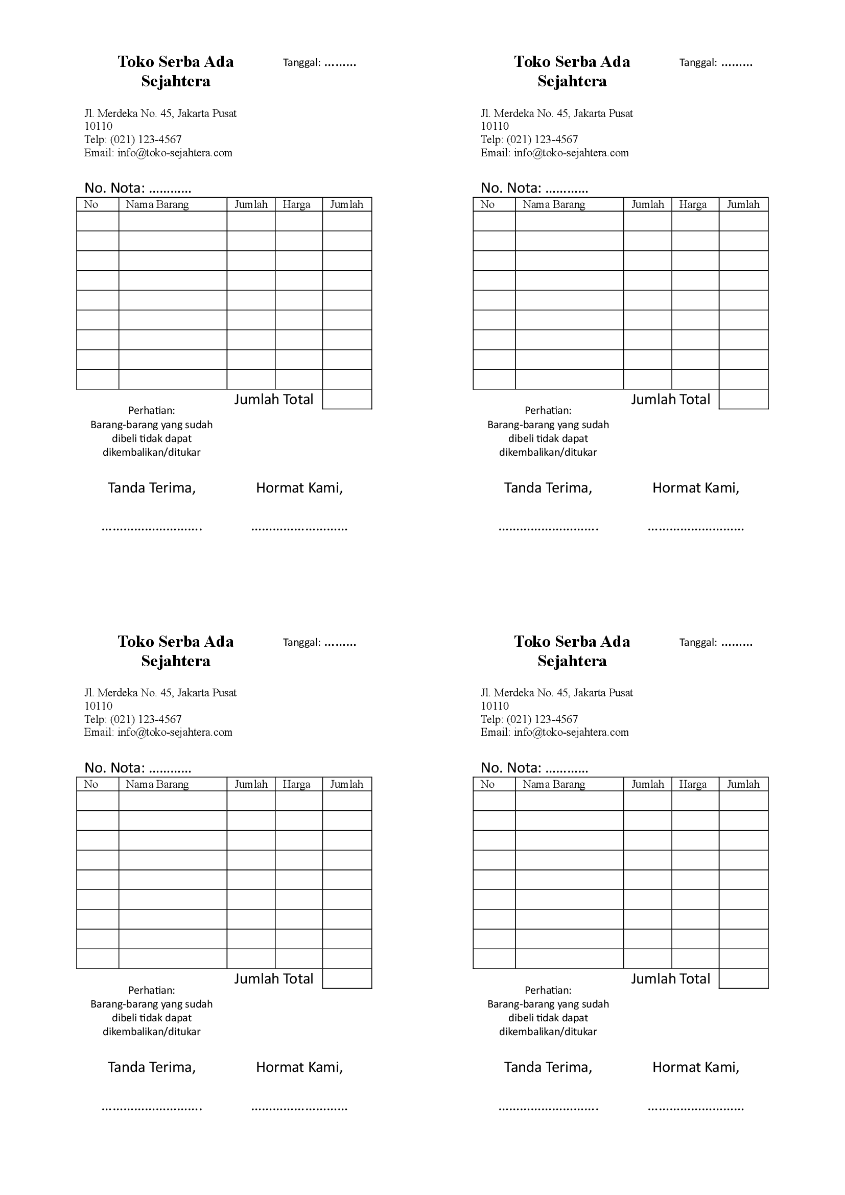 Unduh Template Nota Kosong Mudah Diedit dan Tambah Logo - Plugin Ongkos ...