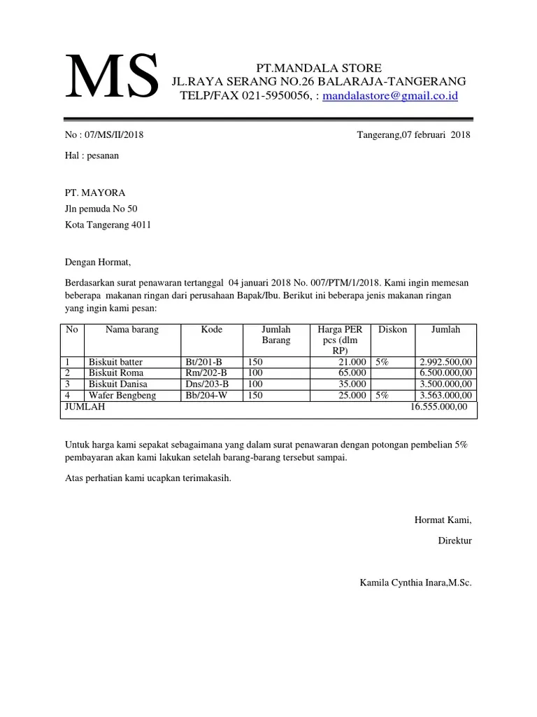 Optimalkan proses pemesanan dengan contoh surat pesanan barang 3